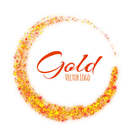 Gold rounded banner with text on white background. Vector illustration.のイラスト素材