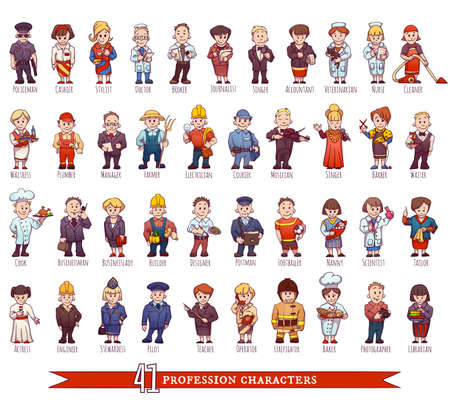 set of business people, such as policeman, doctor, worker and other.のイラスト素材
