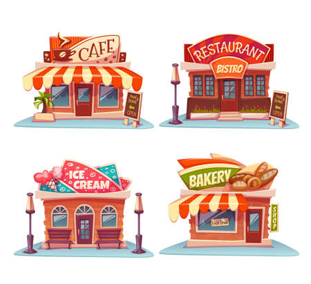 set of Cafe, restaurant, ice-cream shop and bakery.のイラスト素材