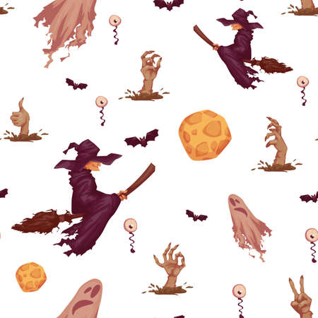 Halloween party seamless pattern. Vector illustration. Setのイラスト素材