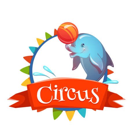 Circus banner with clever dolphin. Vector illustration.のイラスト素材