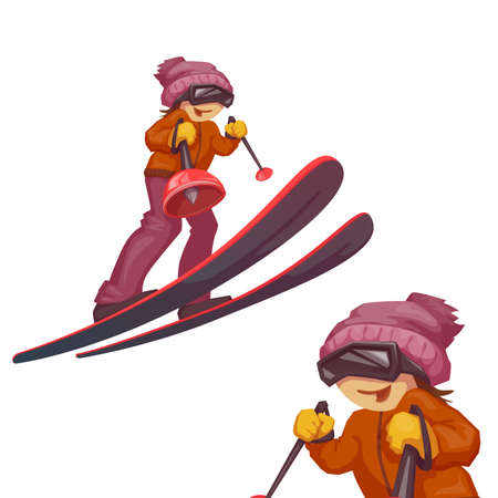 Art with skier girl on ski. illustration.のイラスト素材