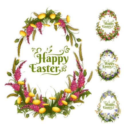 Vector set of floral color eggs for Easter .のイラスト素材