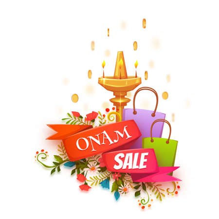 Onam holiday sale banner with ribbon. Vector illustration.のイラスト素材