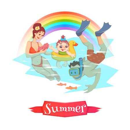 The set of vector illustrations of the people doing summer leisure activities.のイラスト素材