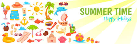 Vector illustration for banners of different things for vacationsのイラスト素材