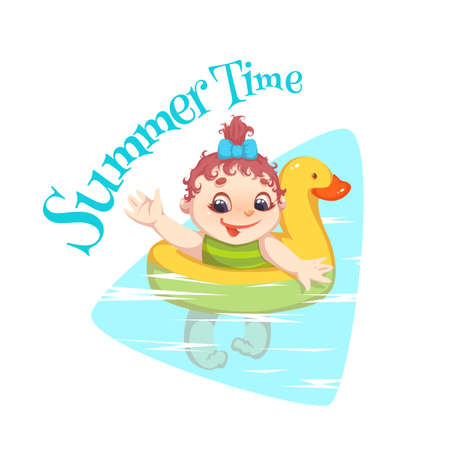 Vector illustration, a child swimming in the pool,   child riding a floaterのイラスト素材