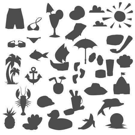 Set of different elements dedicated to the sea vacation isolated on white. Vector illustration.のイラスト素材