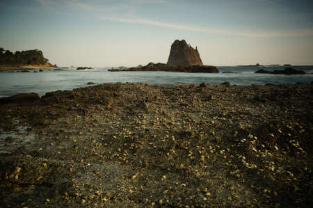 sunrise or sunset on the beachの写真素材