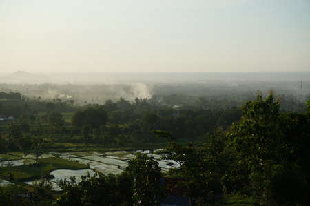 valley and forest landscapes seen from the hillsの写真素材