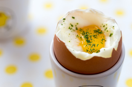 Soft boiled egg. Closeup detailの写真素材