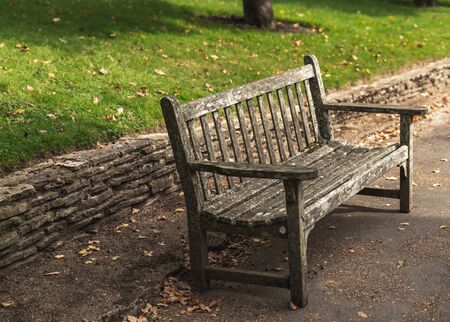 Old bench in the park during sunny day.の写真素材