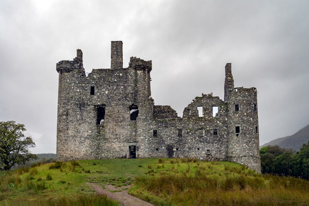 The ruins of historic Kilchurn Castle and view on Loch Aweの写真素材