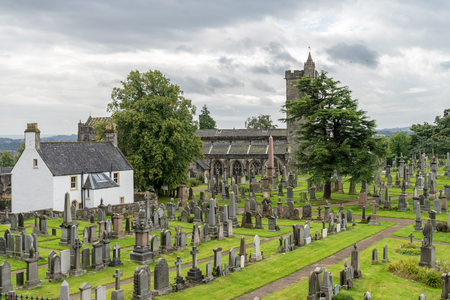 View of the cemetery behind the Church of the Holy Rude, in Stirling, Scotland, United Kingdom. This medieval building, adjacent to Stirling Castle, is the parish church of the city of Stirling in central Scotland.のeditorial素材
