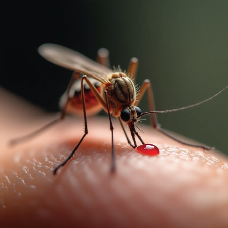 a mosquito that is hungry and is sucking human bloodの素材