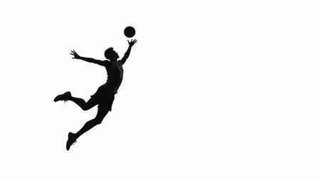 Silhouette of a volleyball player in actionの素材