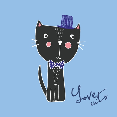 Sketch illustration of black cat boy. Love cat. Original characterのイラスト素材