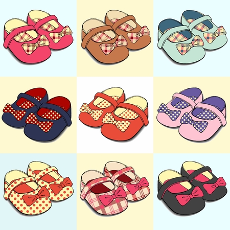 Vector illustration designs of baby shoes with bow (for girls)のイラスト素材