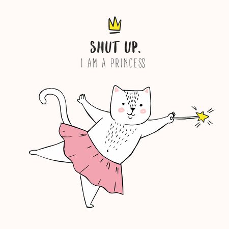 cute white cartoon cat ballet tutuのイラスト素材