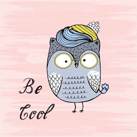 Vector illustration of Cute Cartoon Owl with glasses. Be coolのイラスト素材