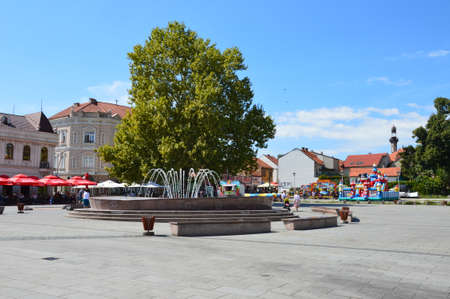The quare of freedom in the city Tuzla, with fountainのeditorial素材