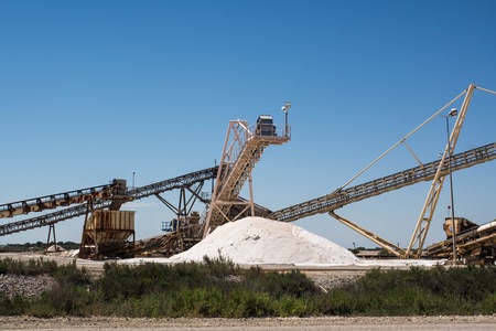 Aigues Mortes, France - May 17, 2015: the sea salt saltworks of Aigues Mortes with equipment used for the storage of saltのeditorial素材