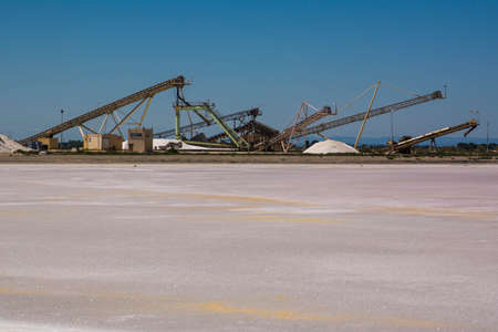 Aigues Mortes, France - May 17, 2015: the sea salt saltworks of Aigues Mortes with equipment used for the storage of saltのeditorial素材