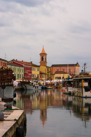 Cesenatico, Italy - May 1, 2015: The Port is the main axis around Which is the historic center of Cesenatico, and the docks Which is still used for social life and the walk of citizens and tourists. The port, in its most interior, still follows the lines のeditorial素材