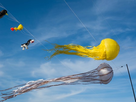 Cervia, Italy - May 2, 2015: Some kites That Participated in the International Kite Festival in 2015 in Cervia.のeditorial素材