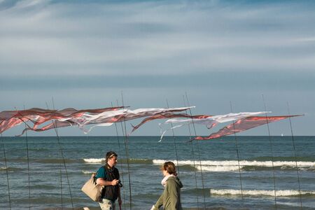 Cervia, Italy - May 1, 2015: International Kite Festival 2015, during the stop of the performances,...