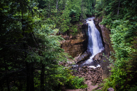 Waterfall at Tahquemenon Falls on Upper Peninsula of Michigan.の写真素材