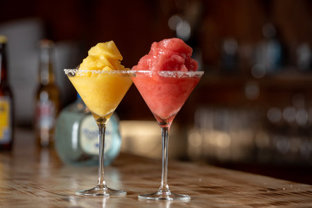 Frozen margarita cocktail on wooden bar.の写真素材