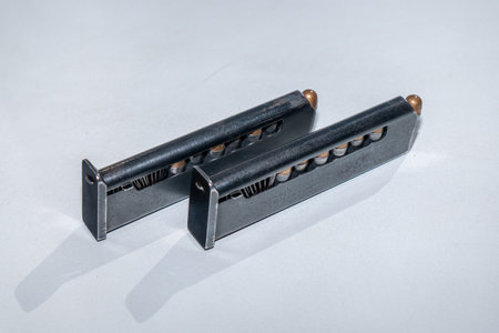 two clips with cartridges for a 9mm makarov pistolの写真素材