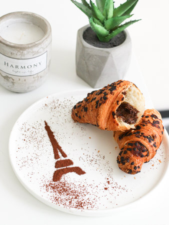 French Croissant on plate. Lifestyleの写真素材