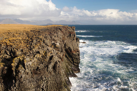 Fjord and ocean in Icelandの写真素材