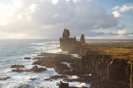 Fjord and ocean in Icelandの写真素材
