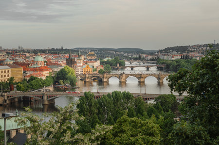 Fascinating view of Prague and Charles Bridge in sunset.の写真素材