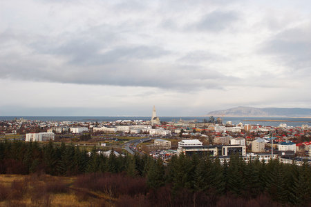 Reykjavik cityscape view from aboveの写真素材