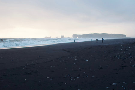 Black sand beach in Icelandの写真素材