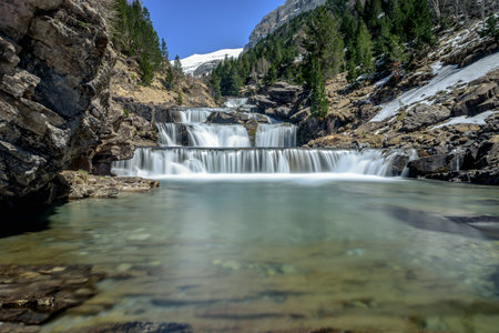 Amazing waterfall in the National Park of Ordesa   Spainの写真素材