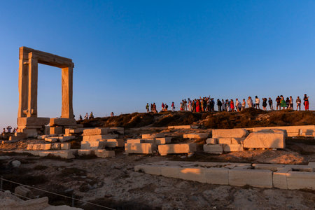 Tourists visit the Great Door on Naxos Island  Greeceの写真素材
