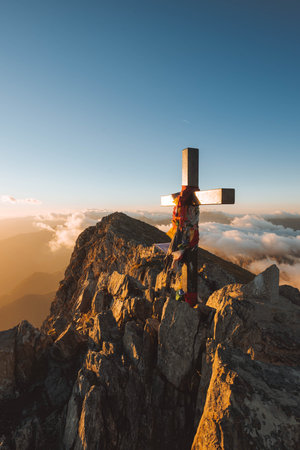 A cross on the summit of Mont Valier  Pyreneesの写真素材