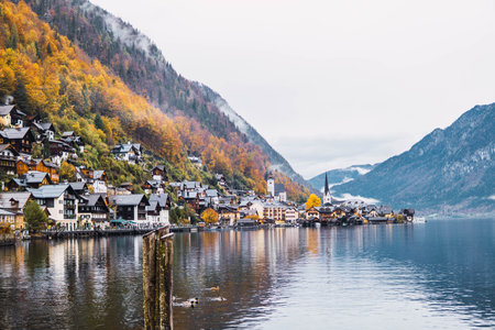 most beautiful village in Europe by the lakeの写真素材