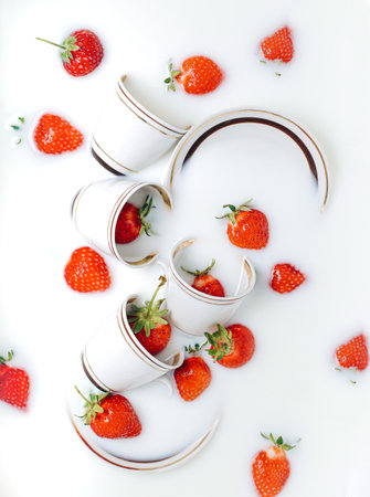 Cleanliness kitchen concept. Purity cup and plates. Creative postcard.の写真素材