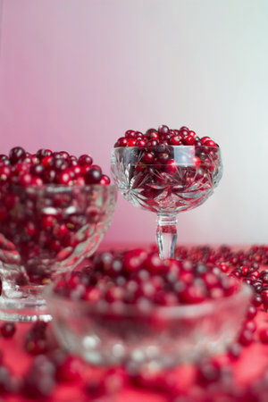 Porcelain bowls with red berriesの写真素材