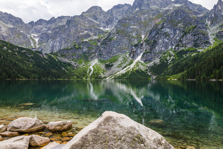 Lake of Morskie Oko or Eye of the Sea  in the High Tatras mountainsの写真素材