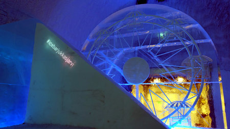 Jukkasjarvi, Sweden, February 27, 2020. a glimpse of the ice hotel barのeditorial素材