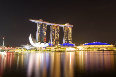 Marina Bay Sands casino at twilight. Singapore.のeditorial素材