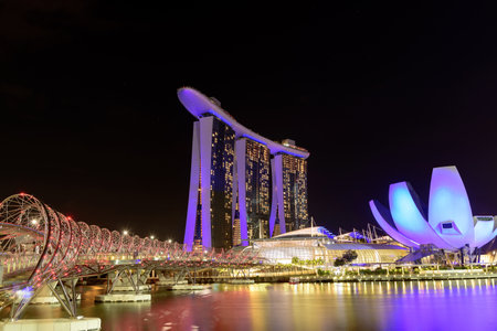 Marina Bay Sands casino at twilight. Singapore.のeditorial素材