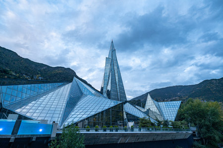 Exterior panorama of the Caldea Thermal Center in Andorraのeditorial素材